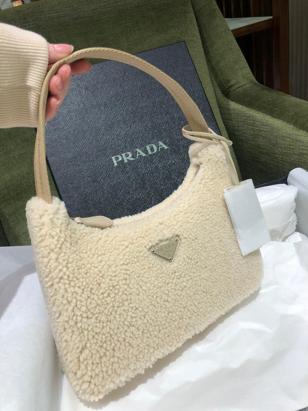 Prada Shearling Hobo Bag (Ecru)