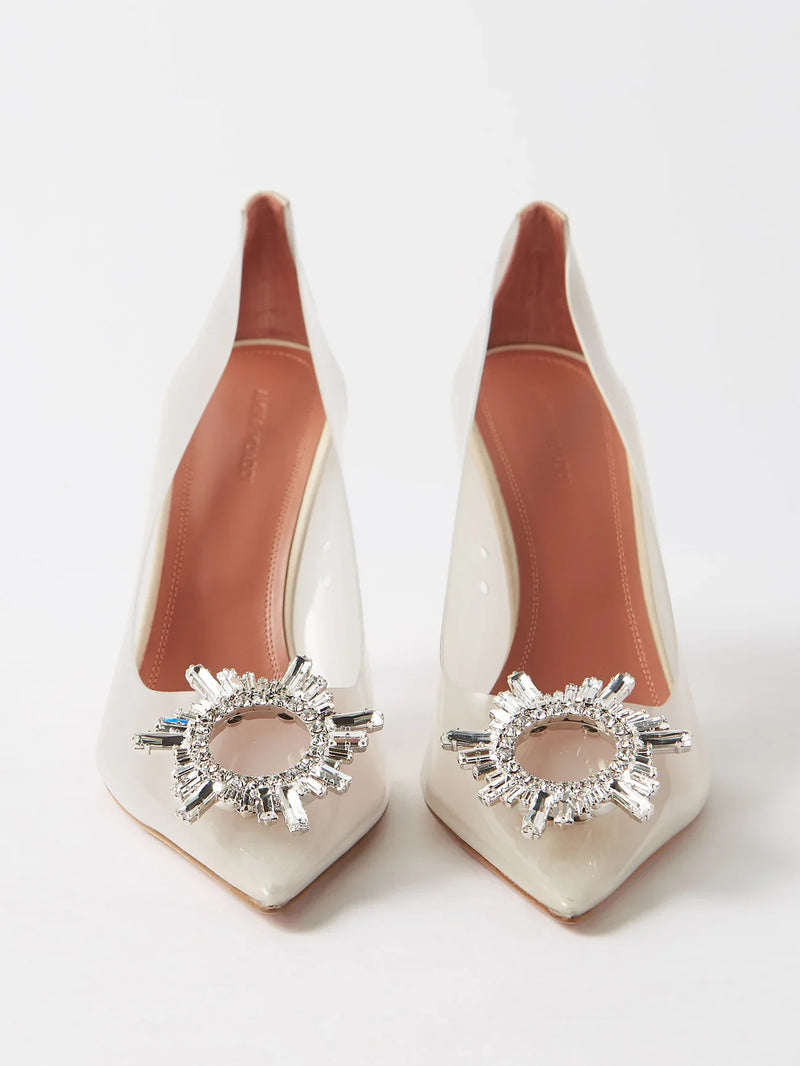 Amina Muaddi Begum Crystal PVC Pumps (White)