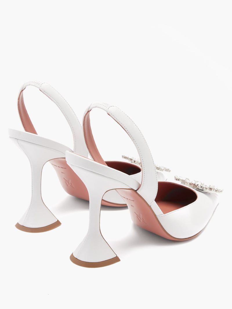 Amina Muaddi Begum Leather Slingback Pumps White