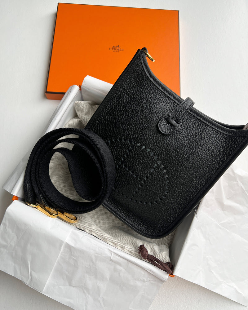 Hermès Mini Evelyne 16 Leather Bag Black Clemence Gold Hardware