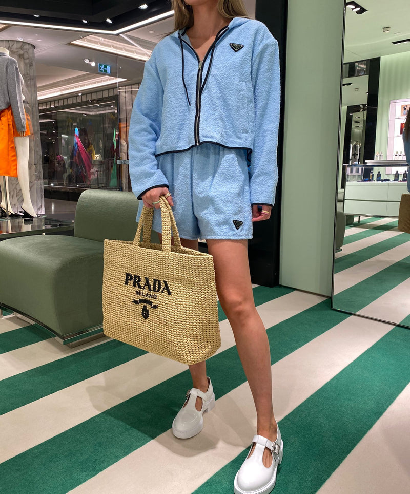 Prada Large Raffia Tote Bag (Tan)