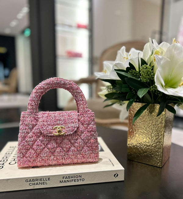 Chanel Kelly Shopping Bag Cotton Tweed Pink & Ecru (Mini)