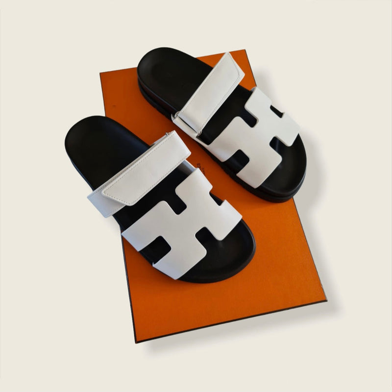 Hermès Chypre Sandals (White/Black)