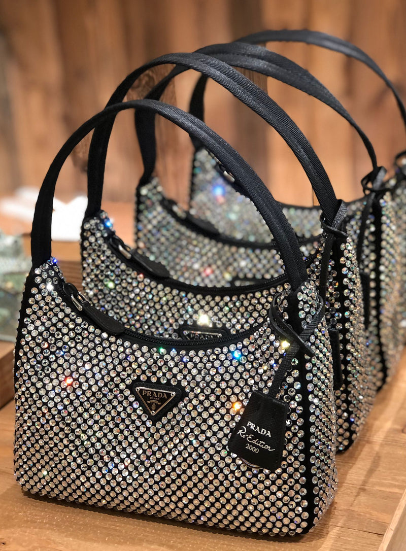 Prada Satin Bag With Crystals (Black)