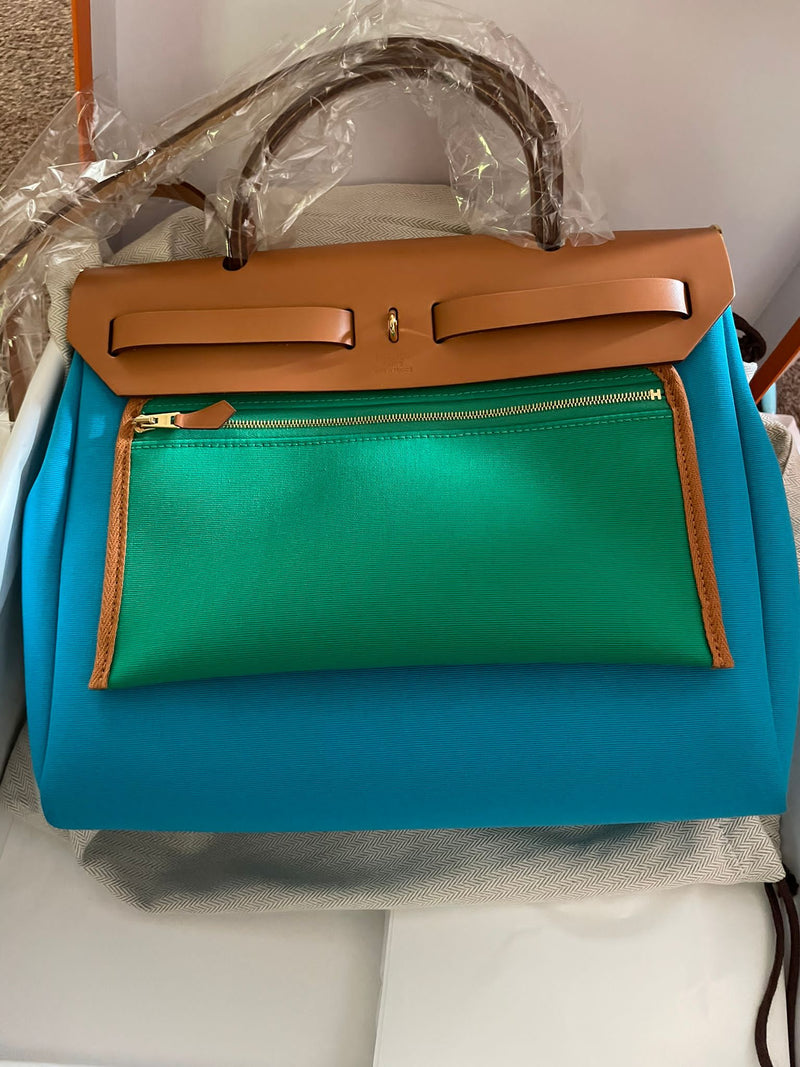 Hermès Herbag Zip 31 Bag Bleu Aztèque/Menthe/Nature GHW