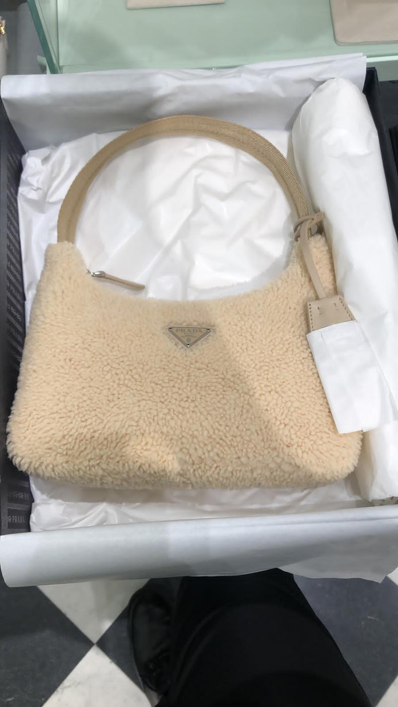 Prada Shearling Hobo Bag (Ecru)