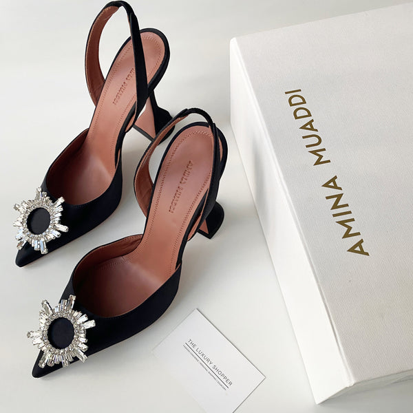 Amina Muaddi Begum Satin Slingback Pumps Black