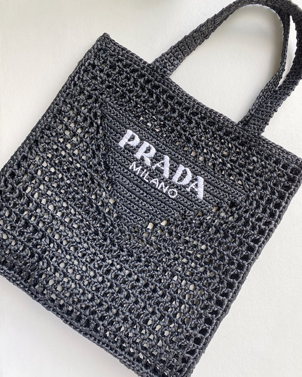 Prada Raffia Tote Bag (Black)