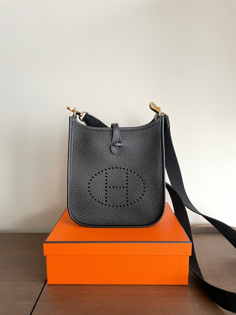 Hermès Mini Evelyne 16 Leather Bag Black Clemence Gold Hardware