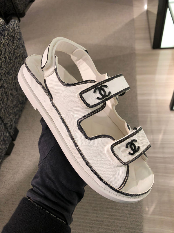 Chanel Printed Calfskin CC 'Dad' Sandals White/Black
