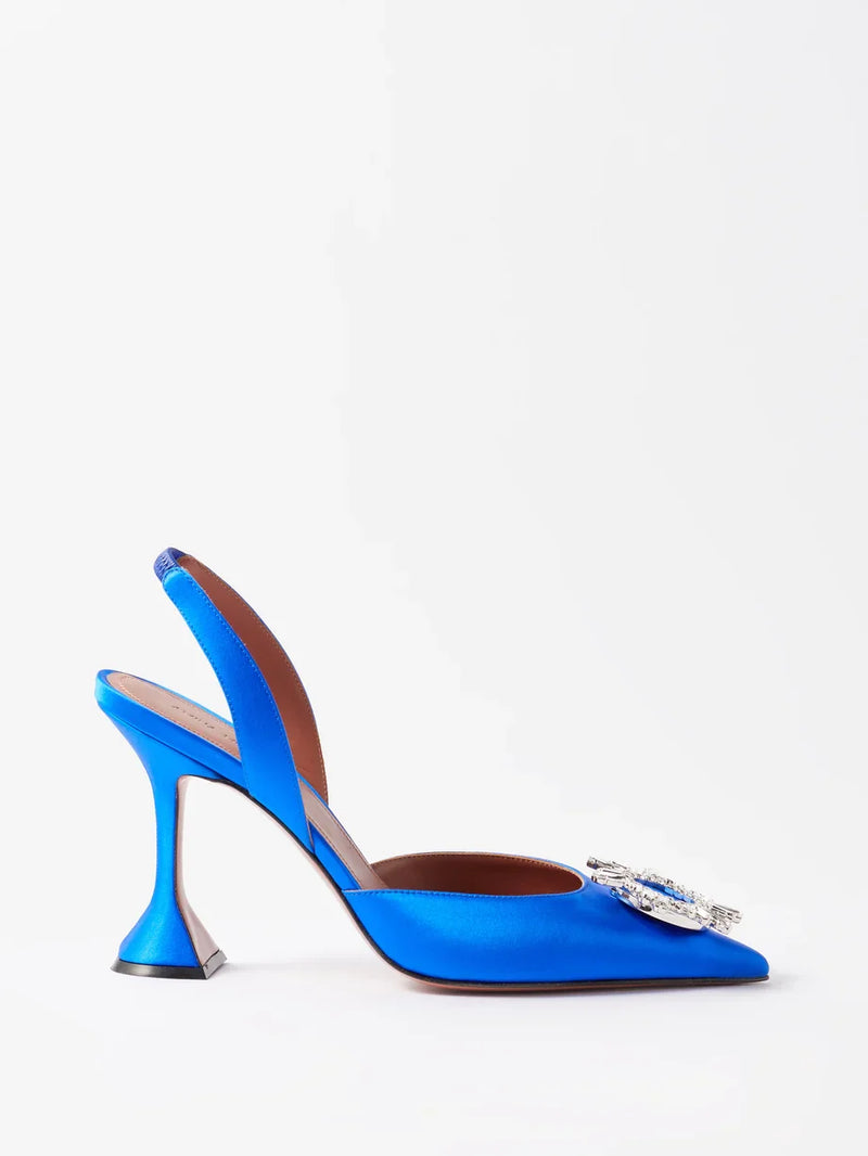 Amina Muaddi Begum Satin Slingback Pumps Blue