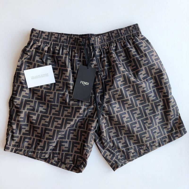 Fendi FF Logo Swim Shorts (Brown)