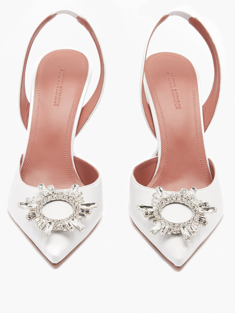 Amina Muaddi Begum Leather Slingback Pumps White
