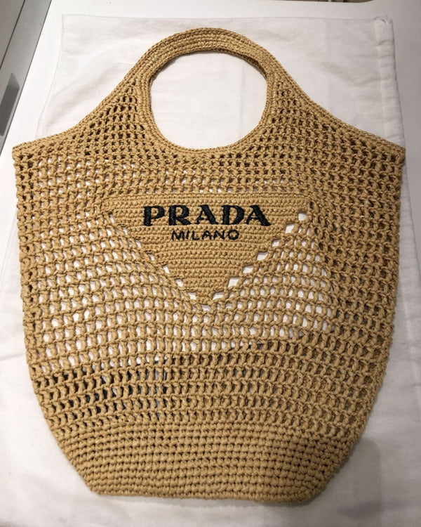 Prada Raffia Basket Tote Bag (Natural)