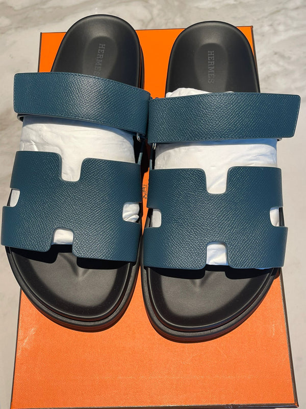 Hermès Chypre Sandals (Bleu Canard)