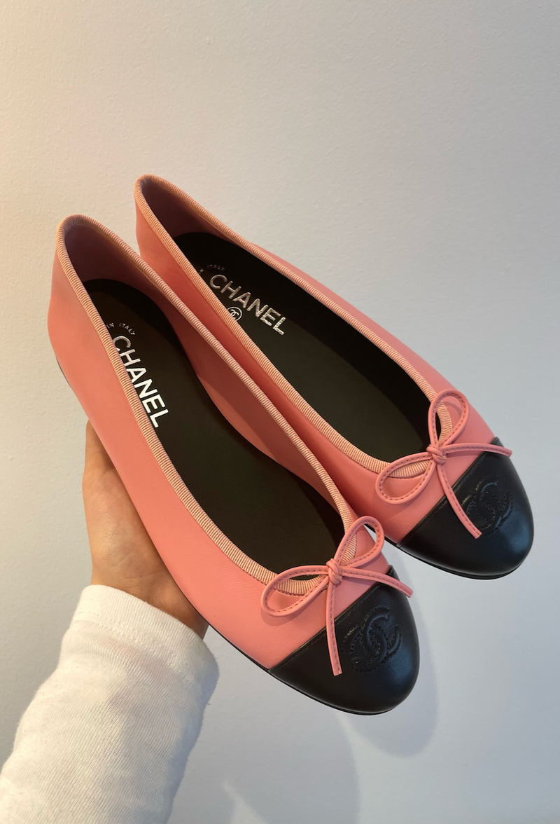 Chanel Lambskin Ballet Flats (Pink/Black)
