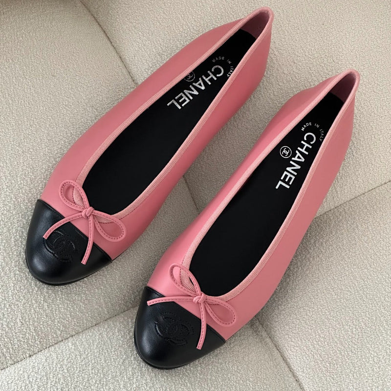 Chanel Lambskin Ballet Flats (Pink/Black)
