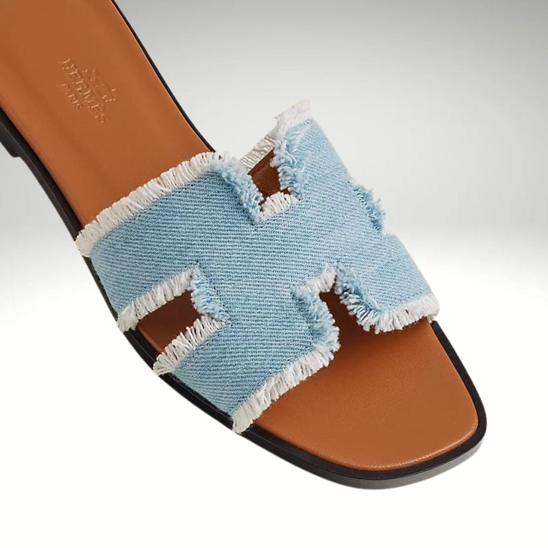 Hermès Oran Sandals Fringed Denim