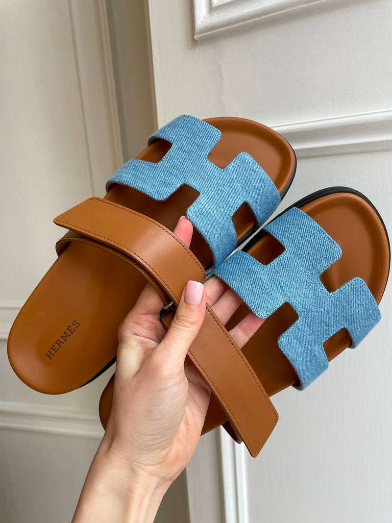 Hermès Chypre Sandals Denim (Bleu Clair / Naturel)