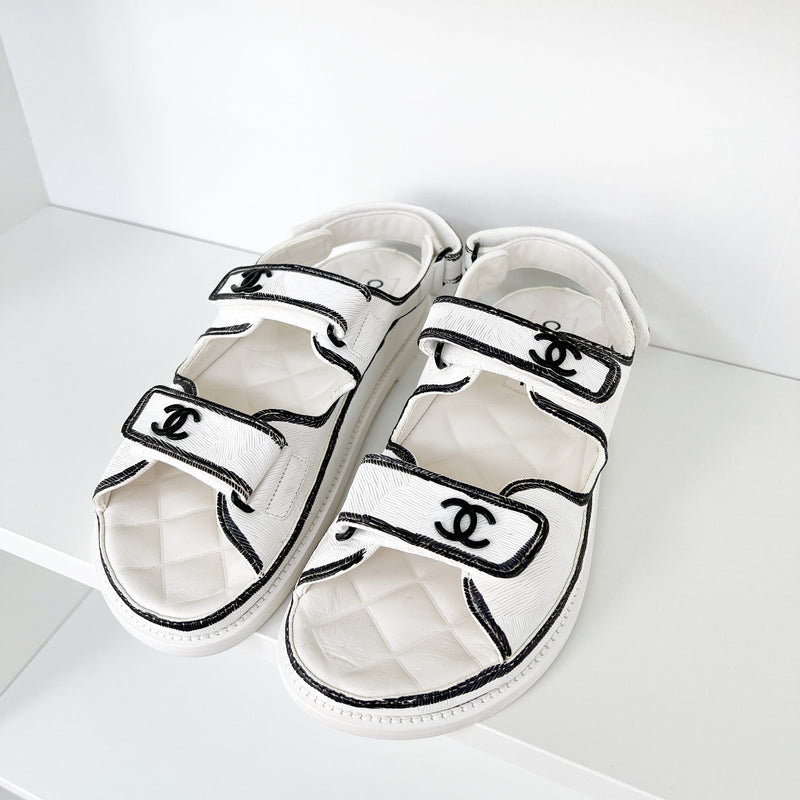 Chanel Printed Calfskin CC 'Dad' Sandals White/Black