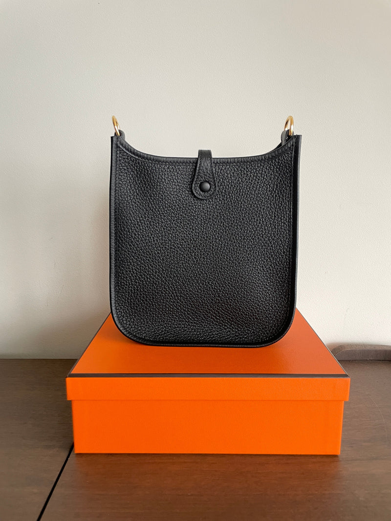 Hermès Mini Evelyne 16 Leather Bag Black Clemence Gold Hardware