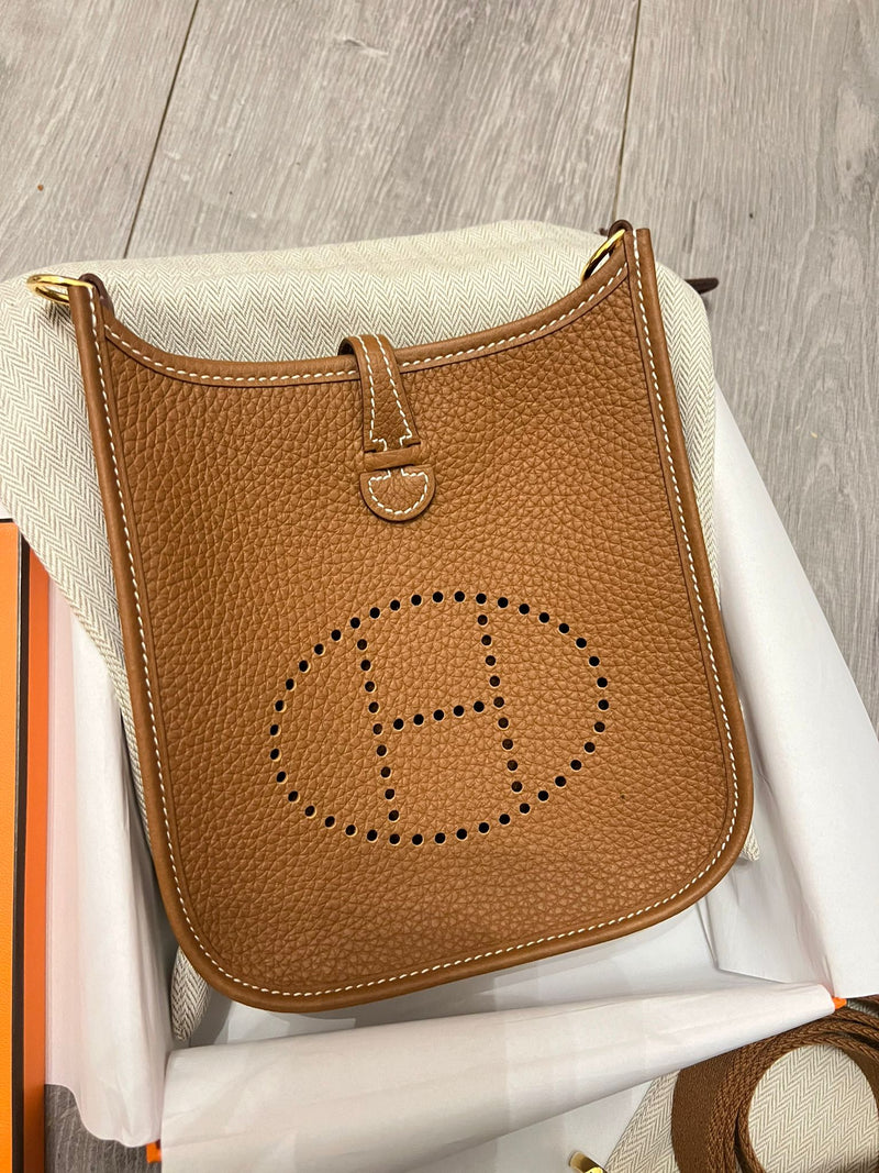 Hermès Mini Evelyne 16 Leather Bag Clemence Gold GHW