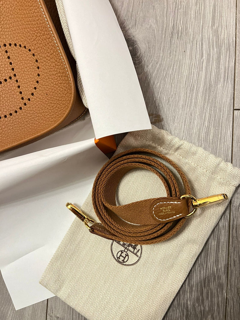 Hermès Mini Evelyne 16 Leather Bag Clemence Gold GHW