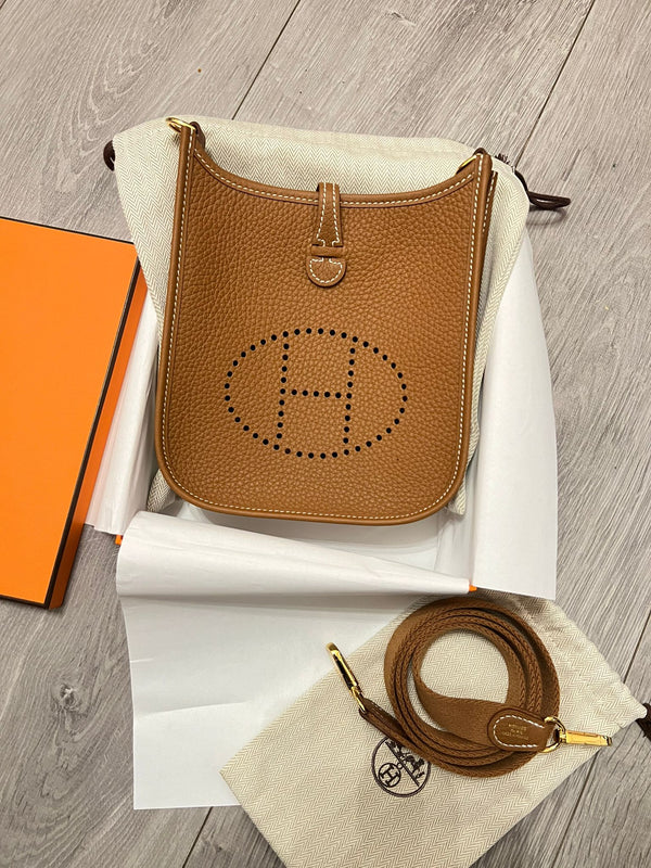 Hermès Mini Evelyne 16 Leather Bag Clemence Gold GHW
