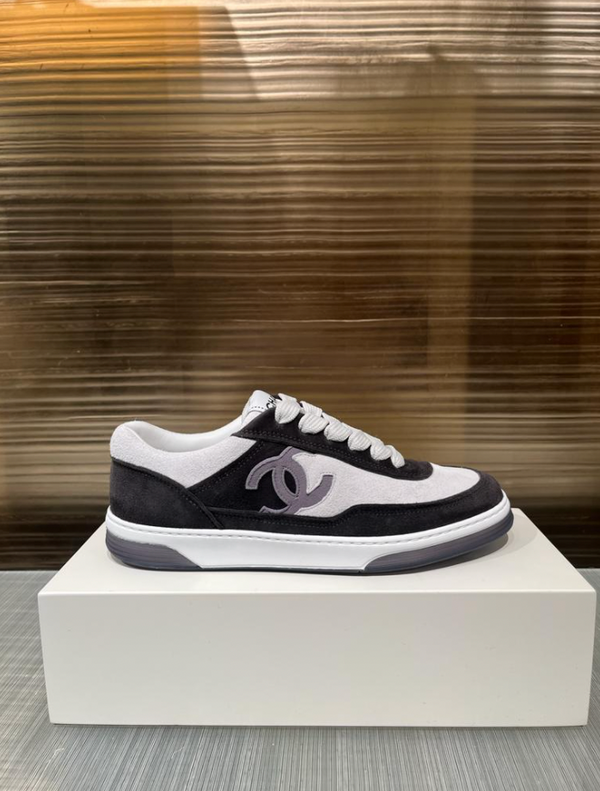 Chanel CC Logo Suede Kidskin Trainers (Black/Grey/White)