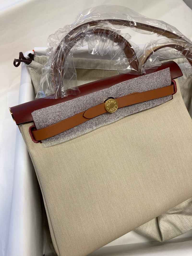 Hermès Herbag Zip 31 Bag Beton / Nature / Rouge H / Fauve GHW