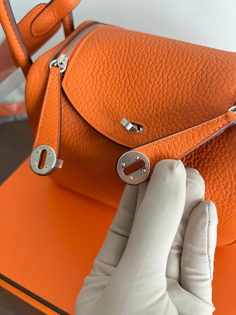 Hermès Mini Lindy Orange Clemence PHW