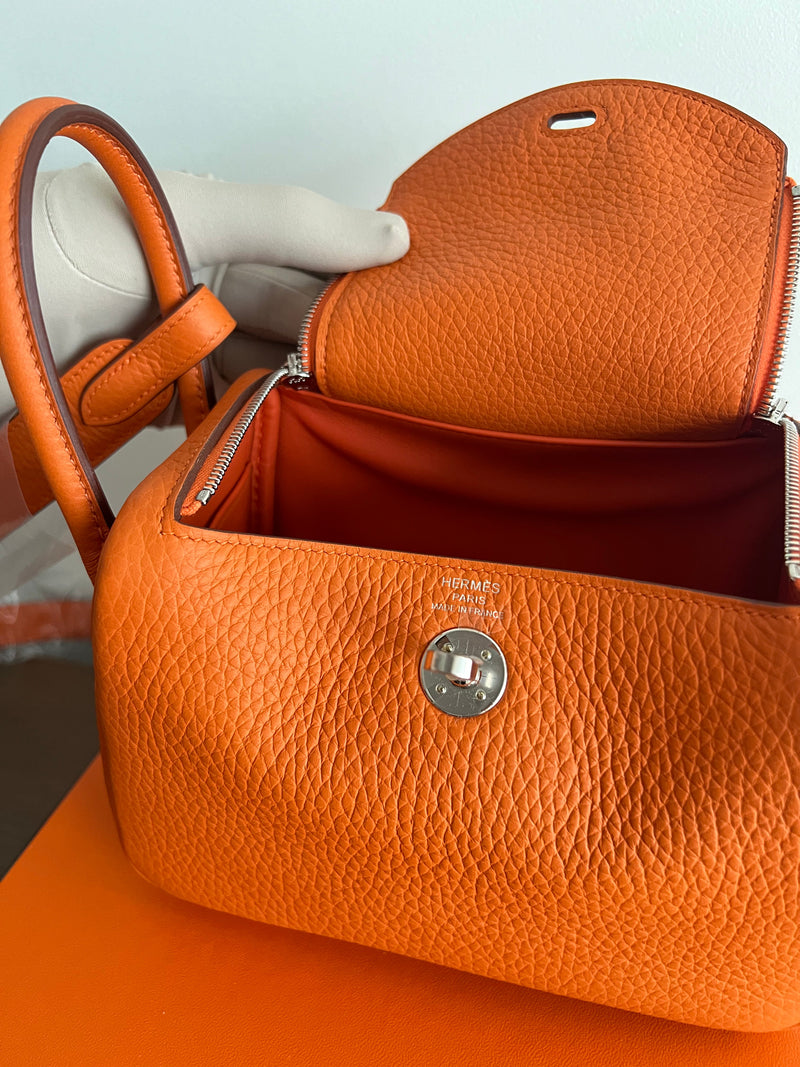 Hermès Mini Lindy Orange Clemence PHW