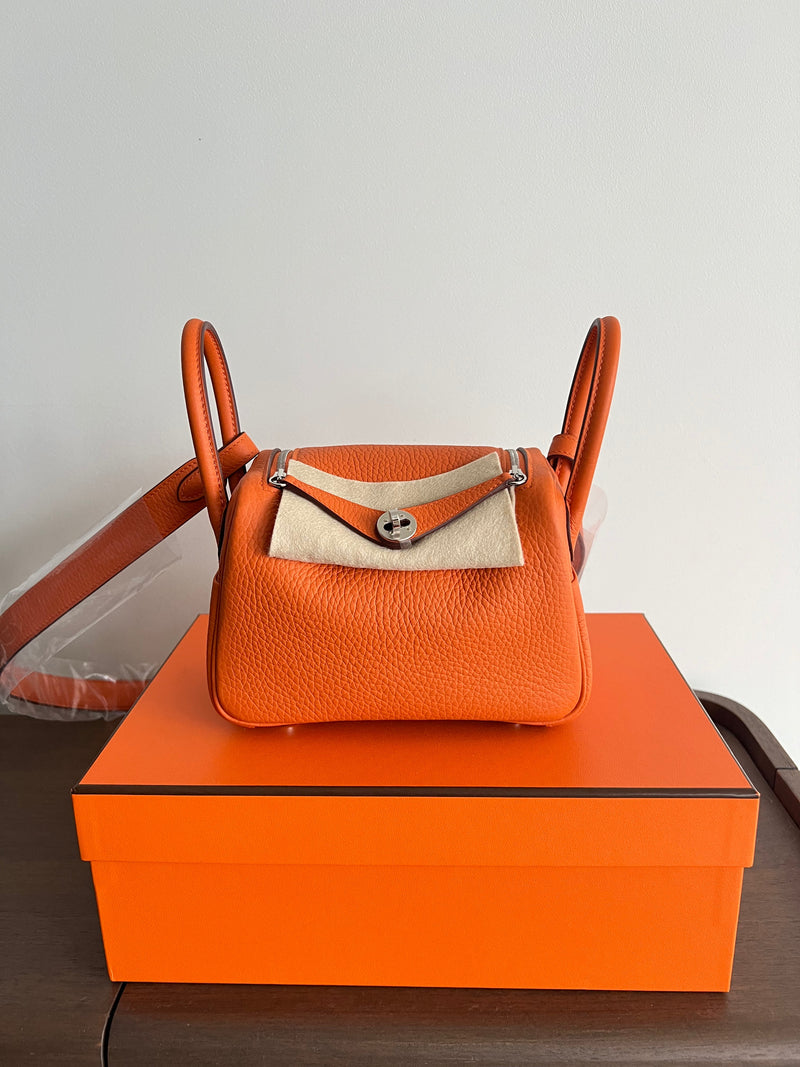 Hermès Mini Lindy Orange Clemence PHW