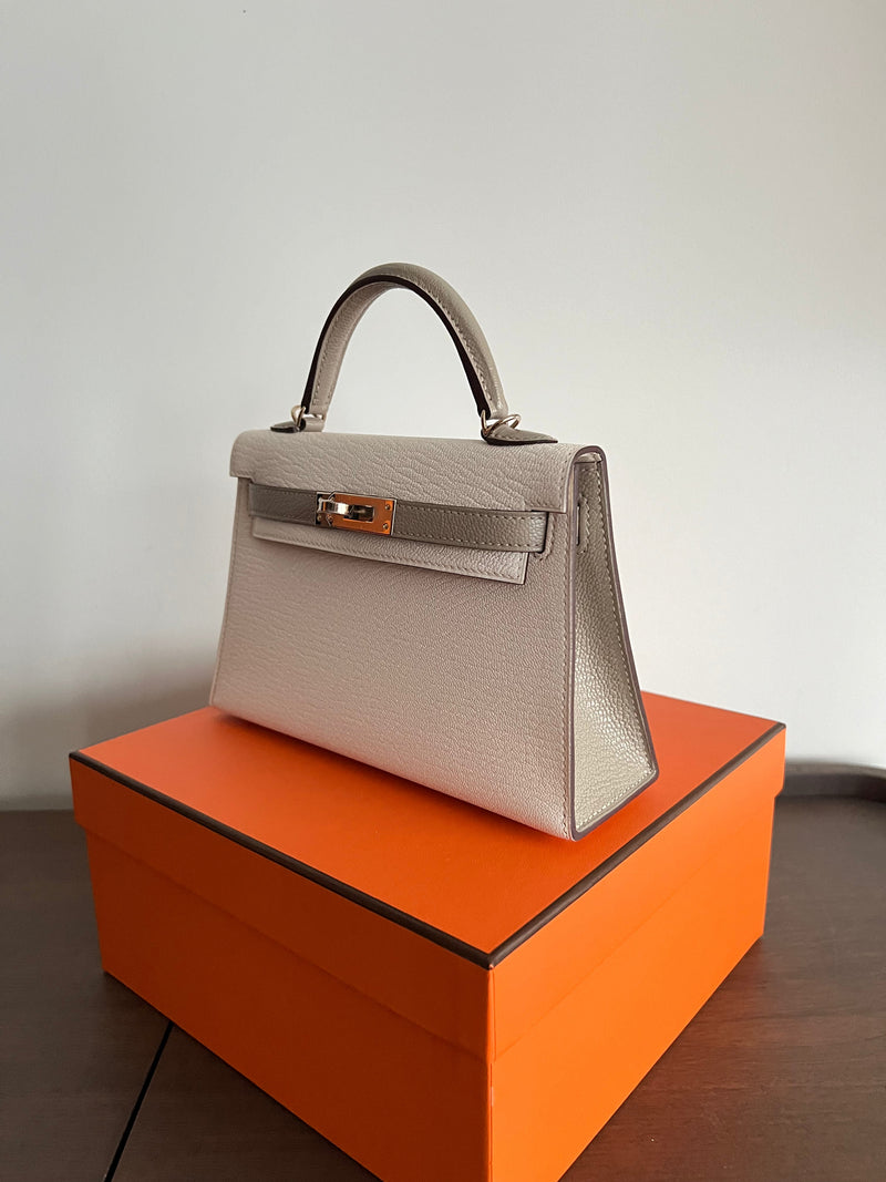 Hermès Mini Kelly 20 HSS Nata & Gris Tourterelle Chevre Mysore Permabrass