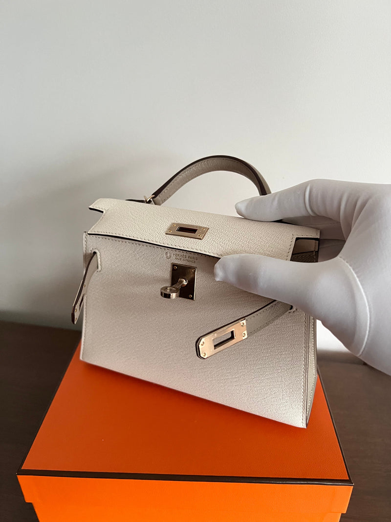 Hermès Mini Kelly 20 HSS Nata & Gris Tourterelle Chevre Mysore Permabrass