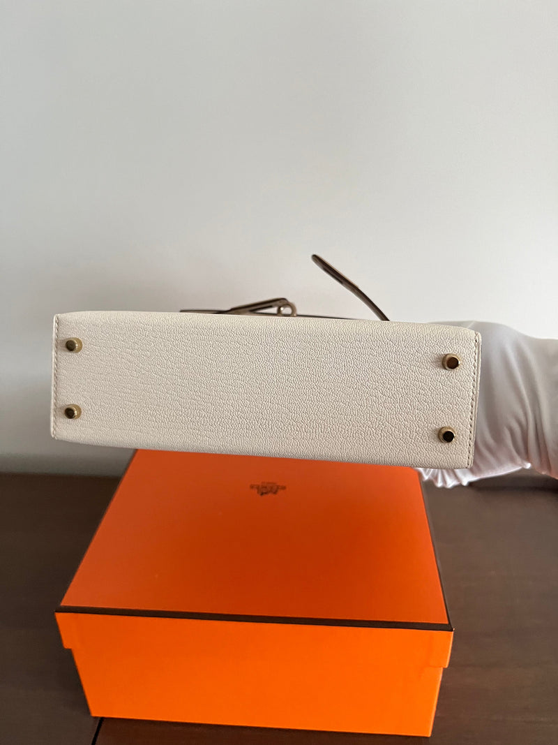 Hermès Mini Kelly 20 HSS Nata & Gris Tourterelle Chevre Mysore Permabrass
