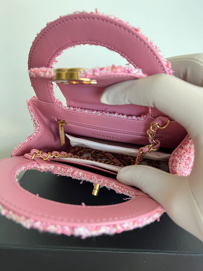 Chanel Kelly Shopping Bag Cotton Tweed Pink & Ecru (Mini)