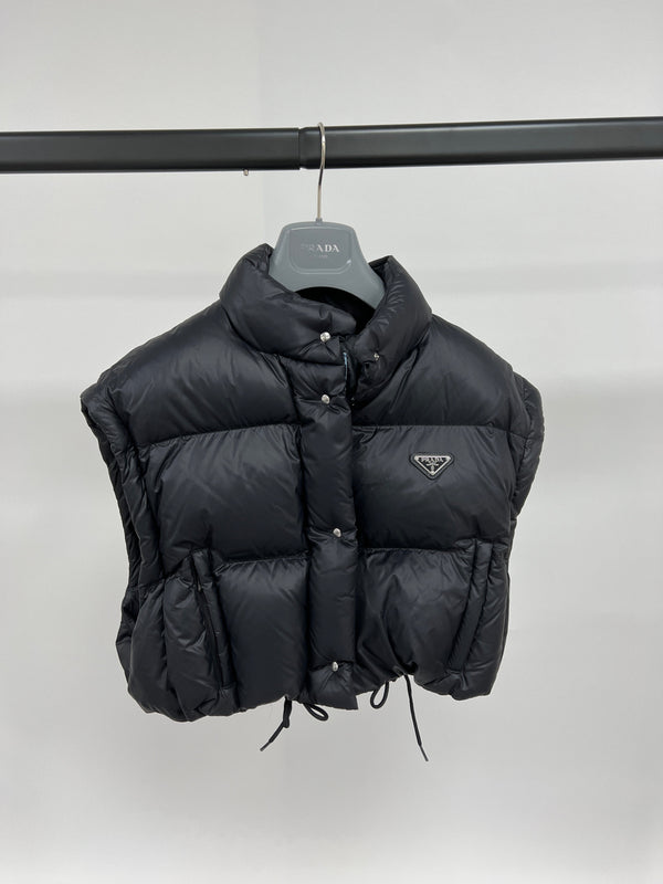 Prada Ciré Cropped Puffer Jacket Black (Detachable Sleeves)