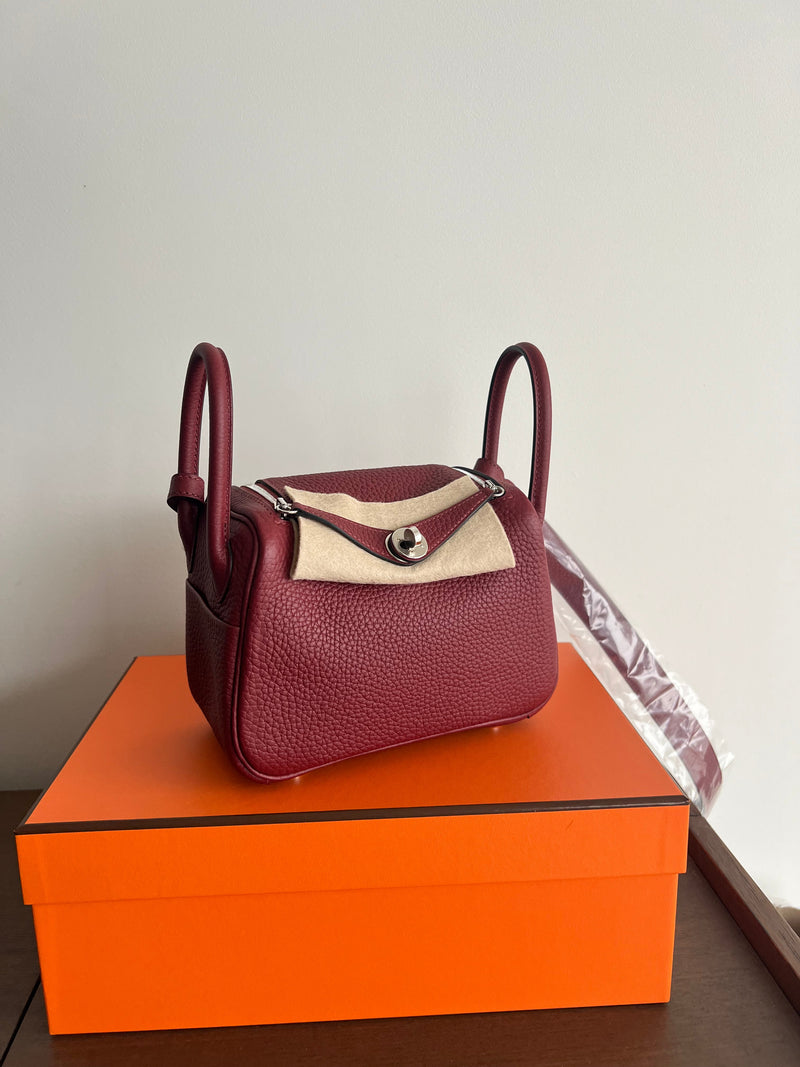 Hermès Mini Lindy Rouge H Clemence PHW