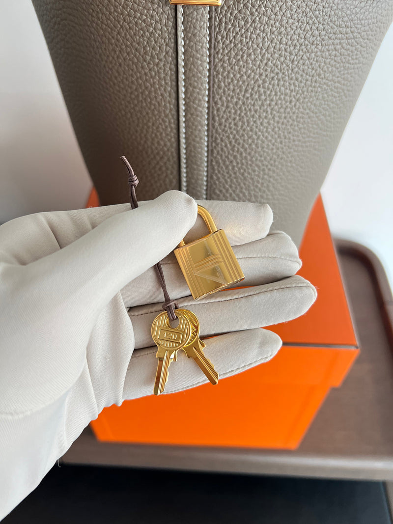 Hermès Picotin 18cm Etoupe Clemence GHW