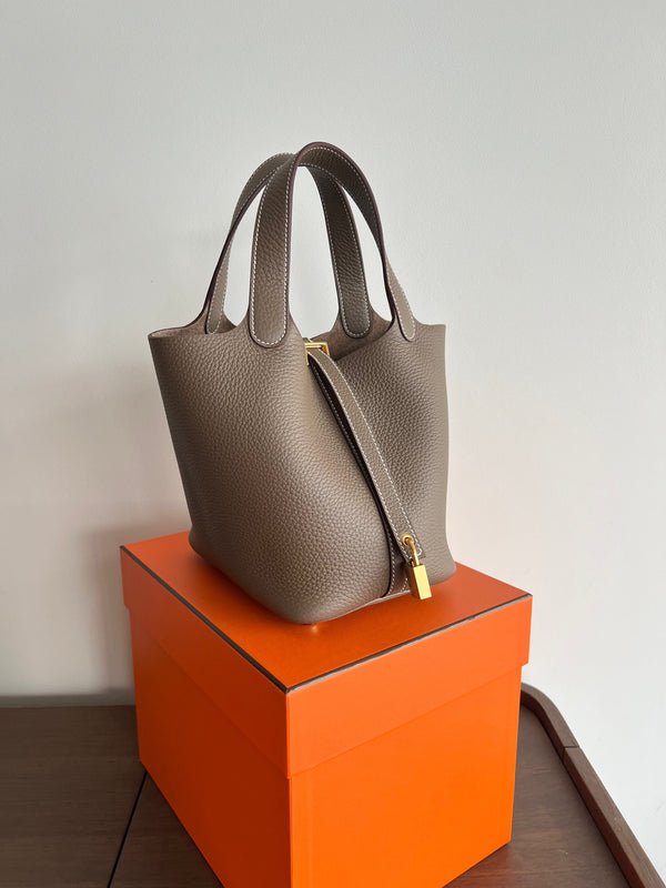 Hermès Picotin 18cm Etoupe Clemence GHW
