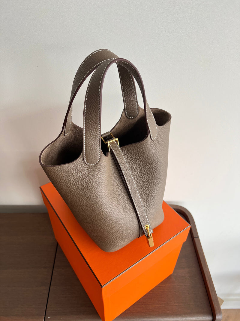 Hermès Picotin 18cm Etoupe Clemence GHW