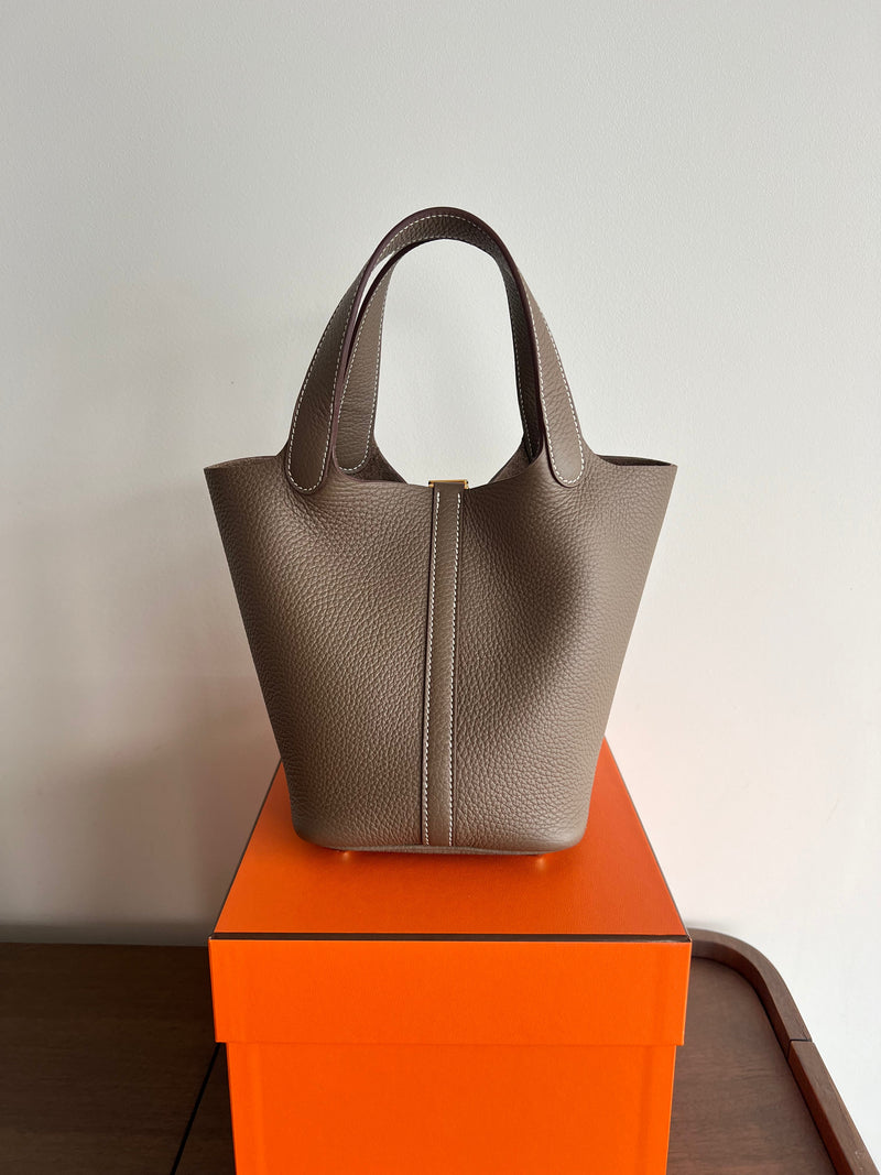 Hermès Picotin 18cm Etoupe Clemence GHW