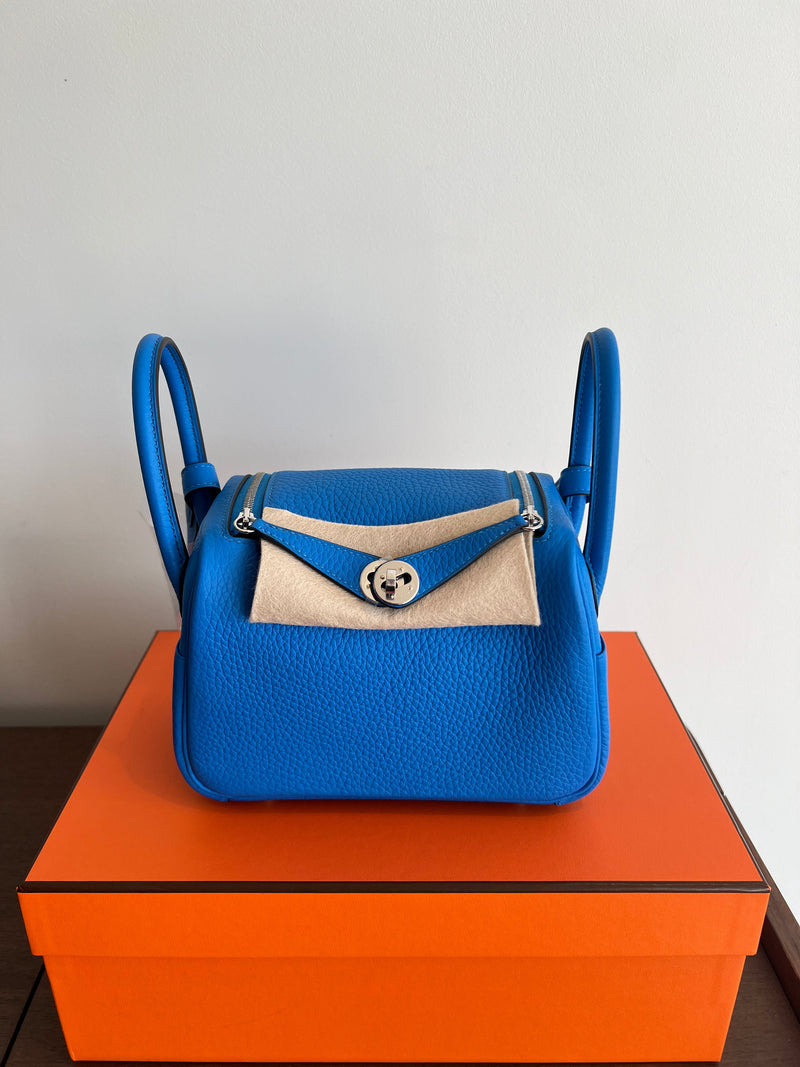 Hermès Mini Lindy Bleu Hydra Clemence PHW