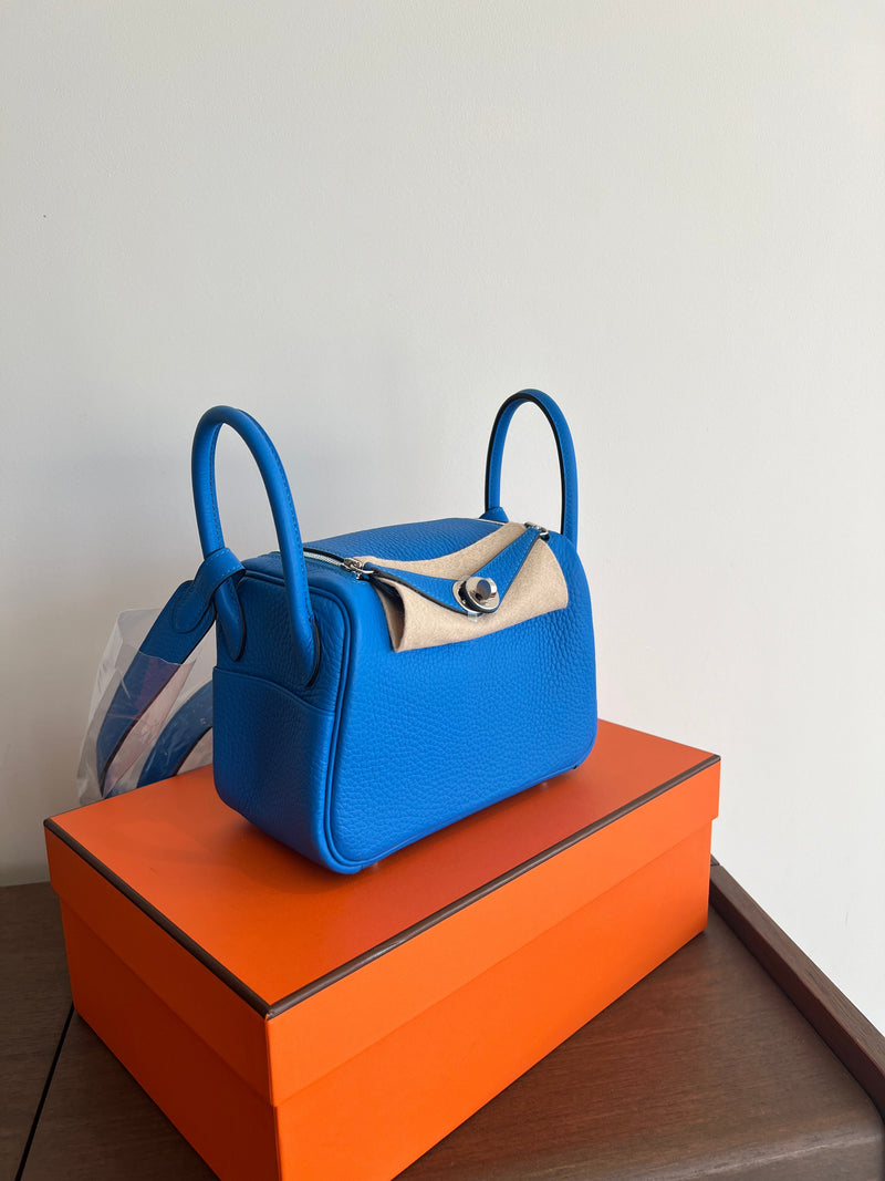 Hermès Mini Lindy Bleu Hydra Clemence PHW