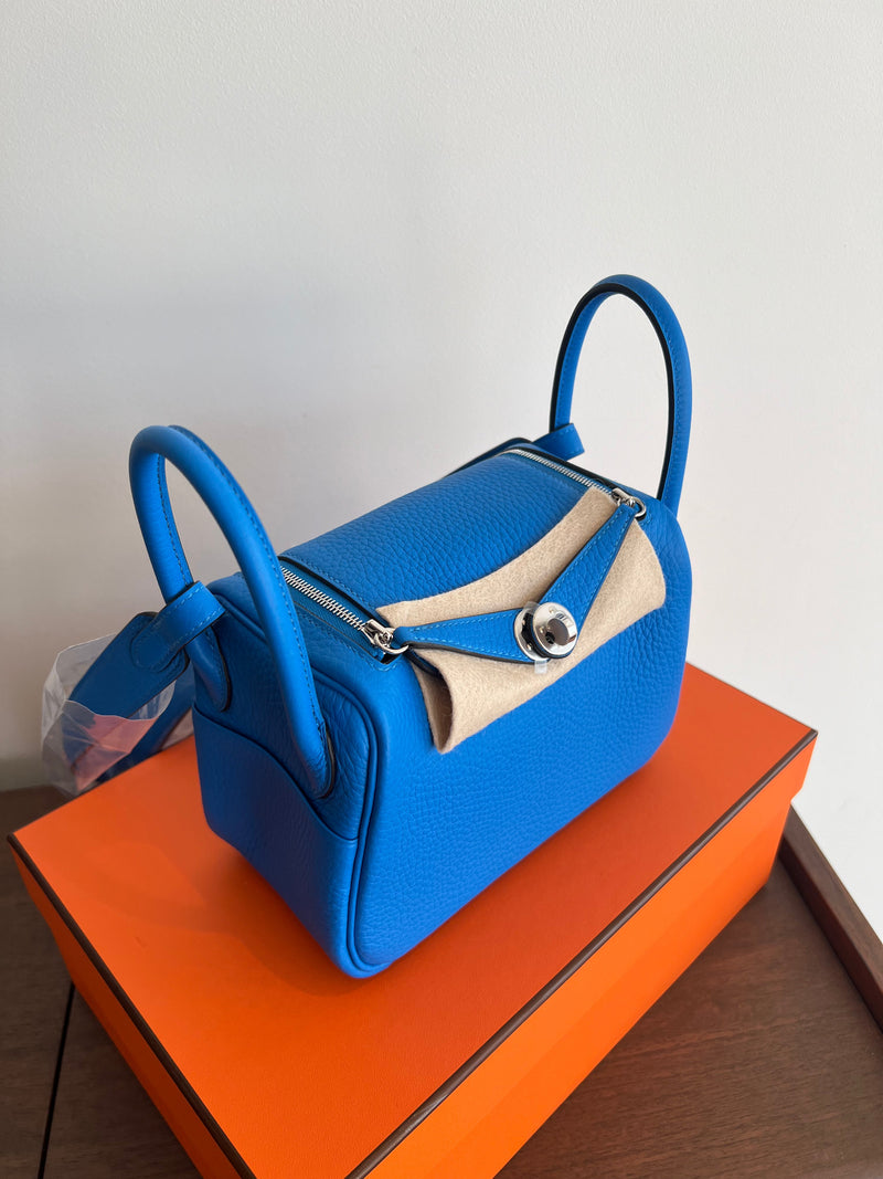 Hermès Mini Lindy Bleu Hydra Clemence PHW