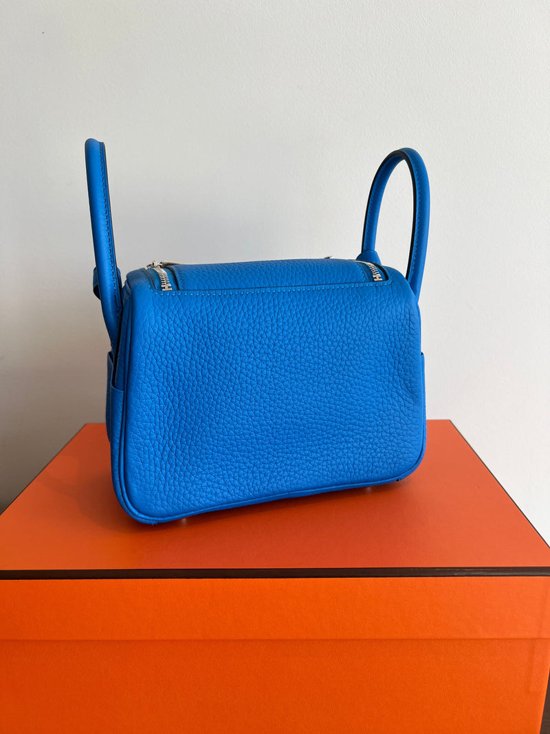 Hermès Mini Lindy Bleu Hydra Clemence PHW