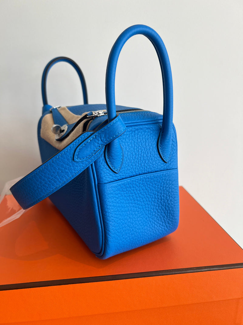 Hermès Mini Lindy Bleu Hydra Clemence PHW