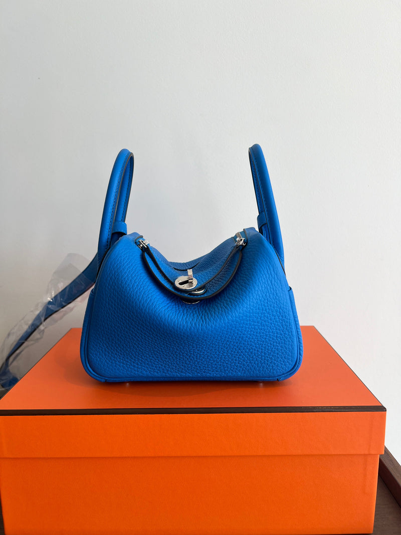 Hermès Mini Lindy Bleu Hydra Clemence PHW