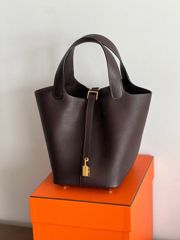 Hermès Picotin Barenia Faubourg 18cm Ebene GHW